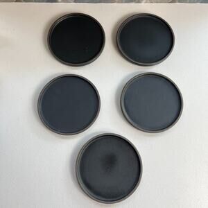 CB2 Plates 5.5" Set of 5 Black Brown Matte Stoneware Pottery Modern